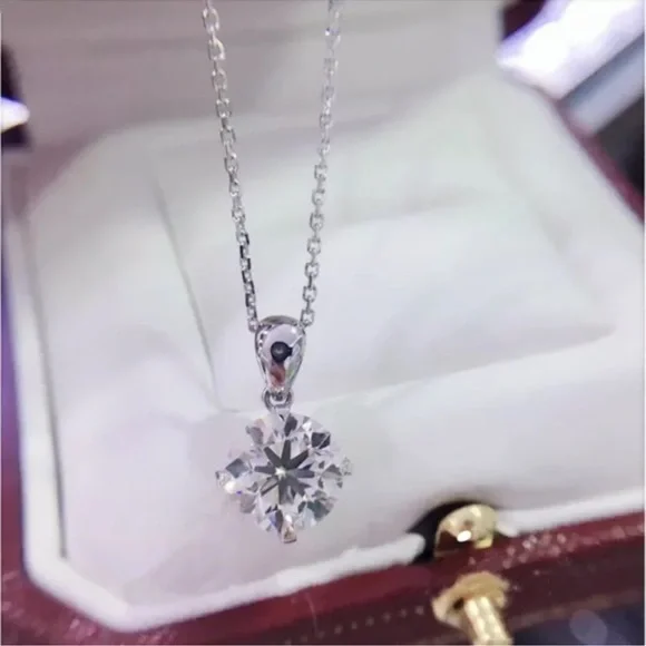 Fashion Women Round Cubic Zirconia Necklaces Pendant 925 Silver Wedding Jewelry - Picture 3 of 3